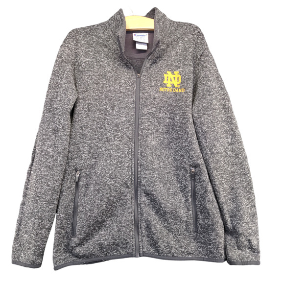 Champion Men's Notre Dame Full Zip Sweatshirt Gray Medium Long Sleeve Polyester - Picture 1 of 13